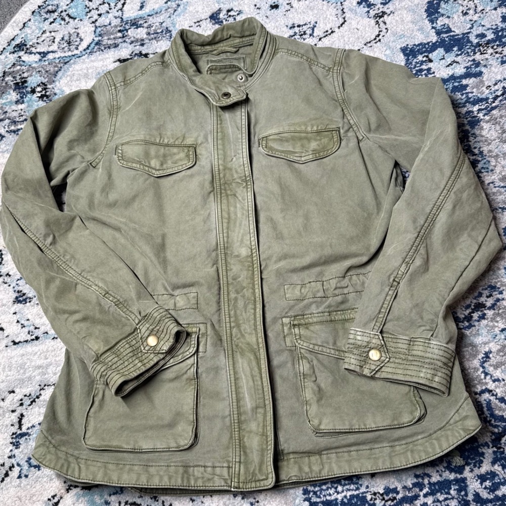Lucky Brand Womens Olive Green Utility Field Jacket Size S Military Cargo Zip Up